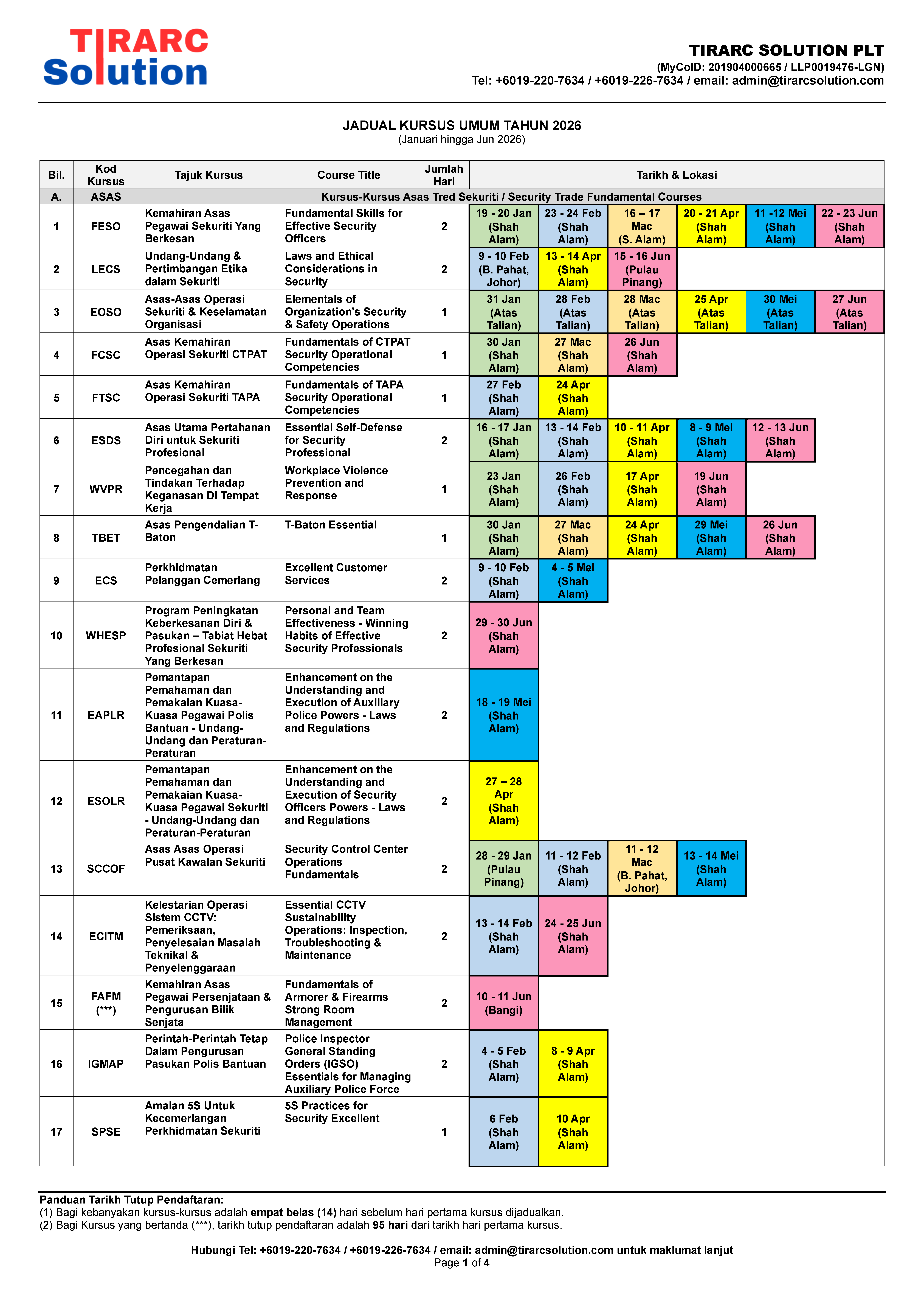 Calendar January to June 2026