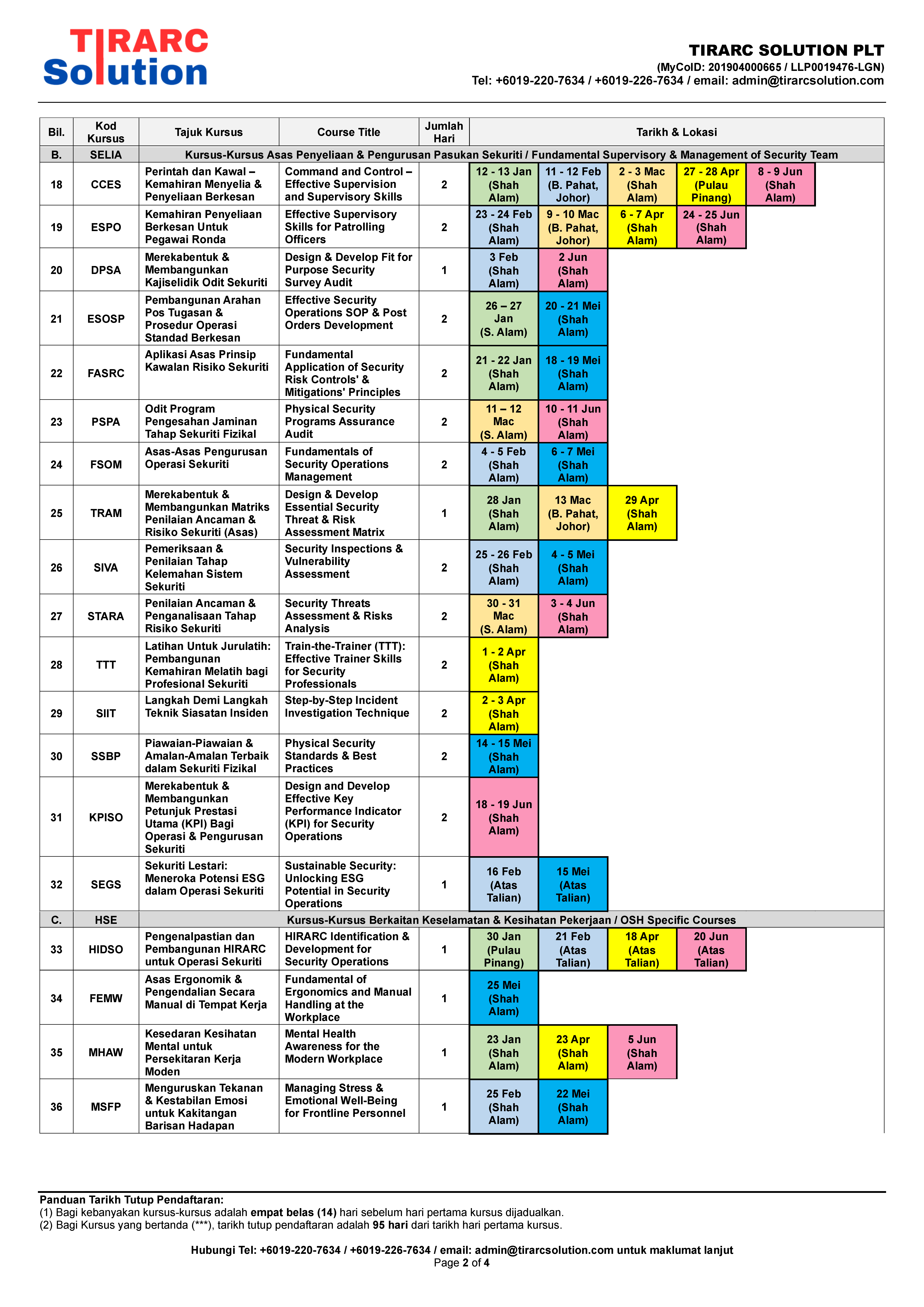 Calendar January to June 2026