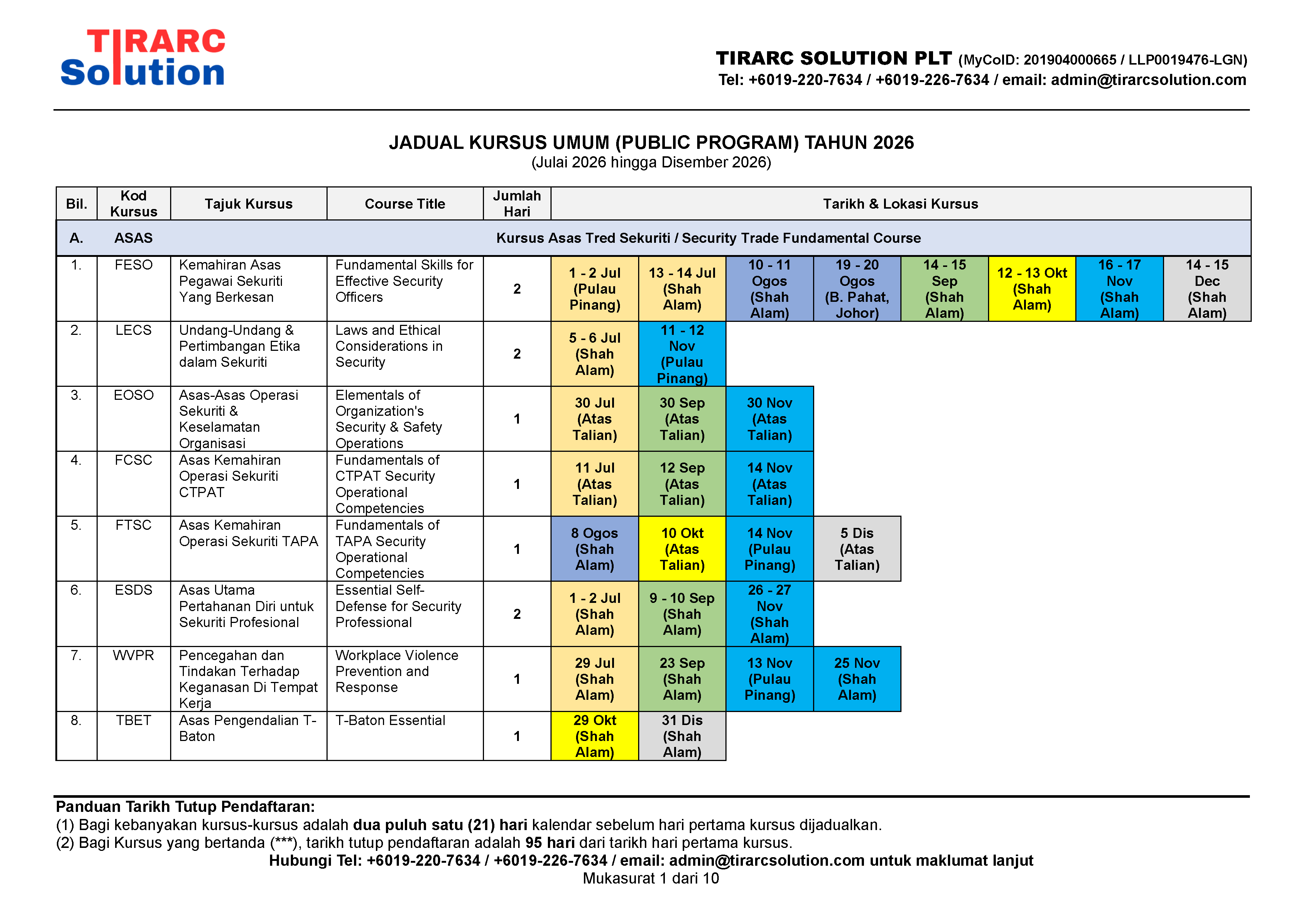 Calendar July to December 2026